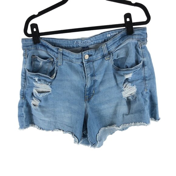 Arizona Jean Co. Womens Juniors Distressed Jean Shorts Size 19 Blue Denim - Picture 1 of 3